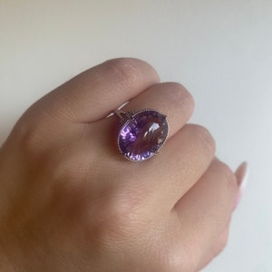 Stunning lapidary amethyst ring s925* rose de france amethyst ring * big size * statement ring adjustable