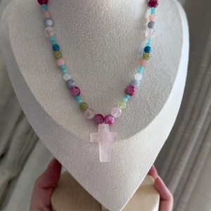 Flerkristall spirituell rosenkvarts korskristall s925 chokerhalsband specialtillverkat sommarkärlekskollektion