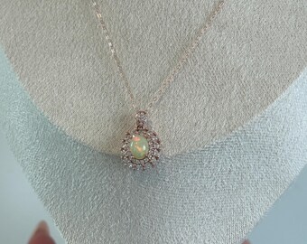 Ethiopian Opal Necklace: s925 Rose Gold, Zirconia Venus Stone