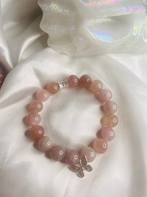 Lavender rose Quartz bracelet butterfly charm s925 unique handmade bracelet  healing friendship love best godmother
