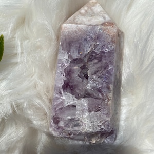 Stunning highest quality deep purple amethyst in flower agate - Manifestation-  Chunky tower - Rare crystal - Druzy