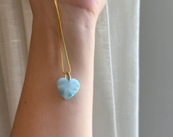 Larimar Heart Necklace: 18k Gold Plated, Calming Stone