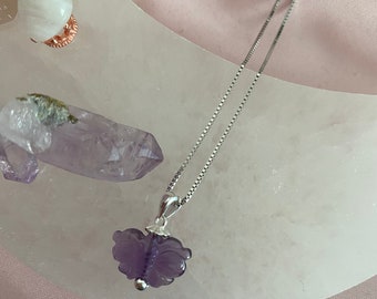 Wunderschöne Silber Kinder Heranwachsende Schmetterling Amethyst Kette s925Schmetterling Freude Glück Kinder Kristall