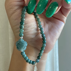Green jade Burmese blue water jade luck crystal abundance prosperity* jade * lucky bracelet  *   Flower  * s925 water jade Guatemala jade