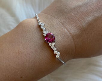 S925 Sterling Silver Rosa Topas Hjärtarmband - November Födelsesten