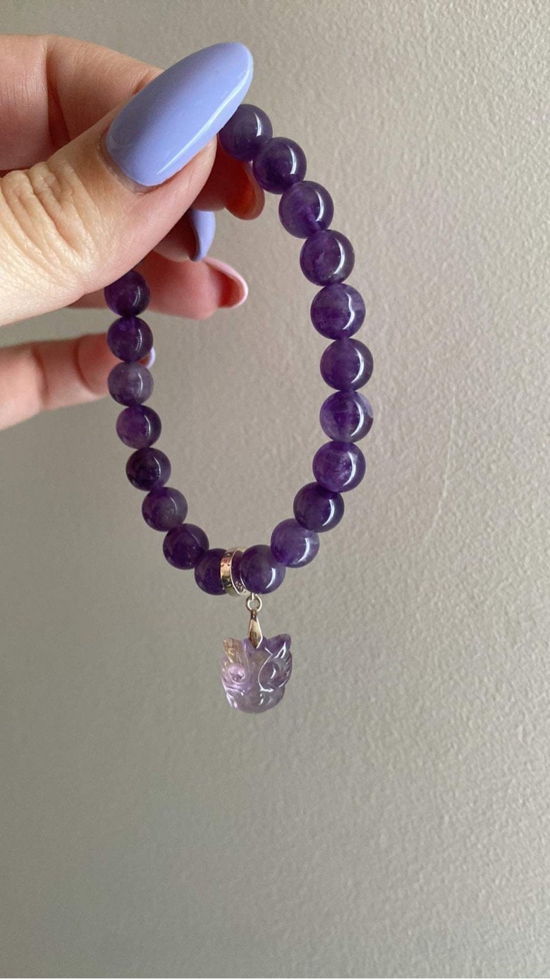 Handmade Uruguai Amethyst Bracelet, Ametrine Owl Charm, S925