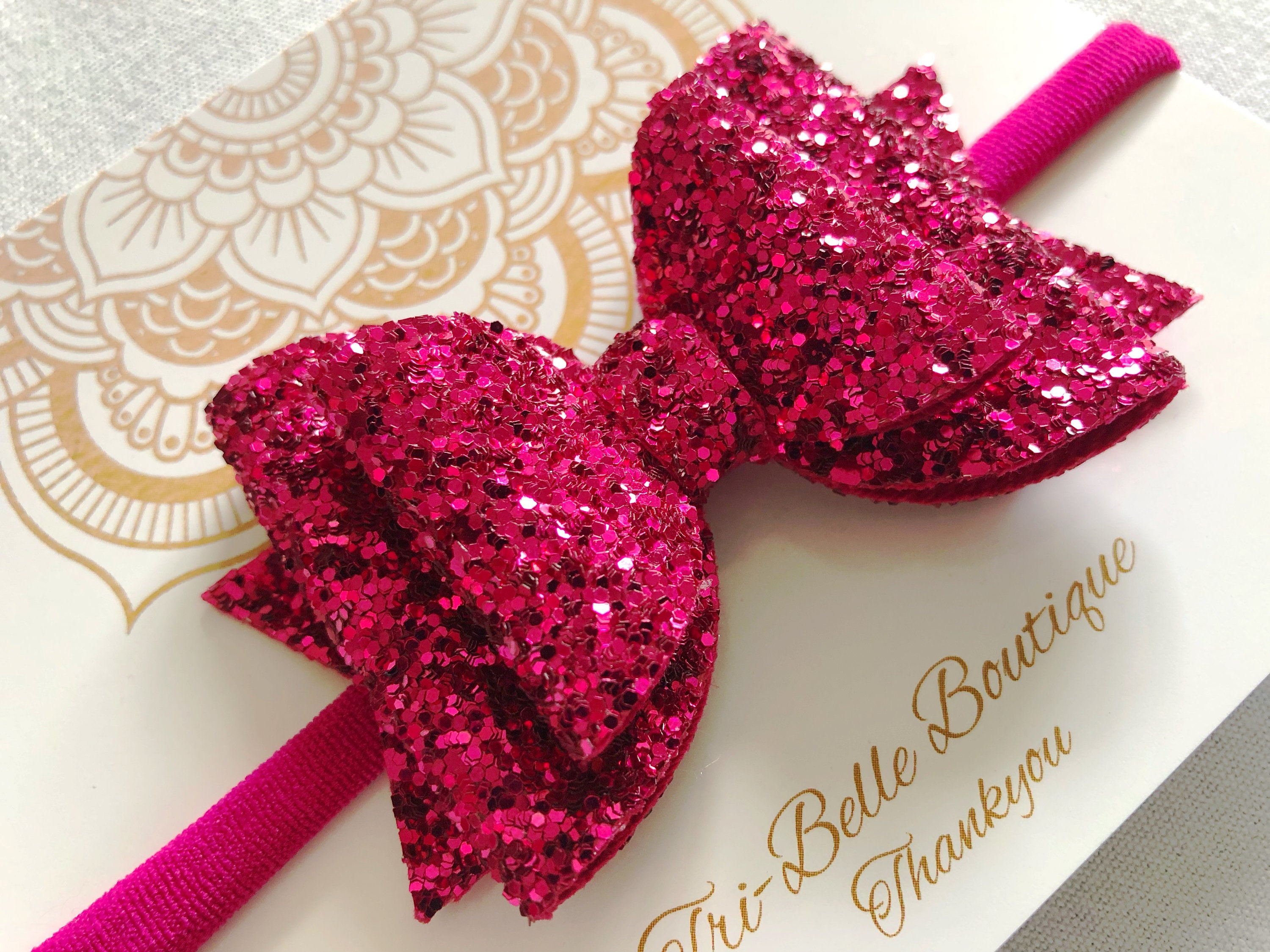 Deep pink glitter bow on headband Headband with Bow Glitter Etsy