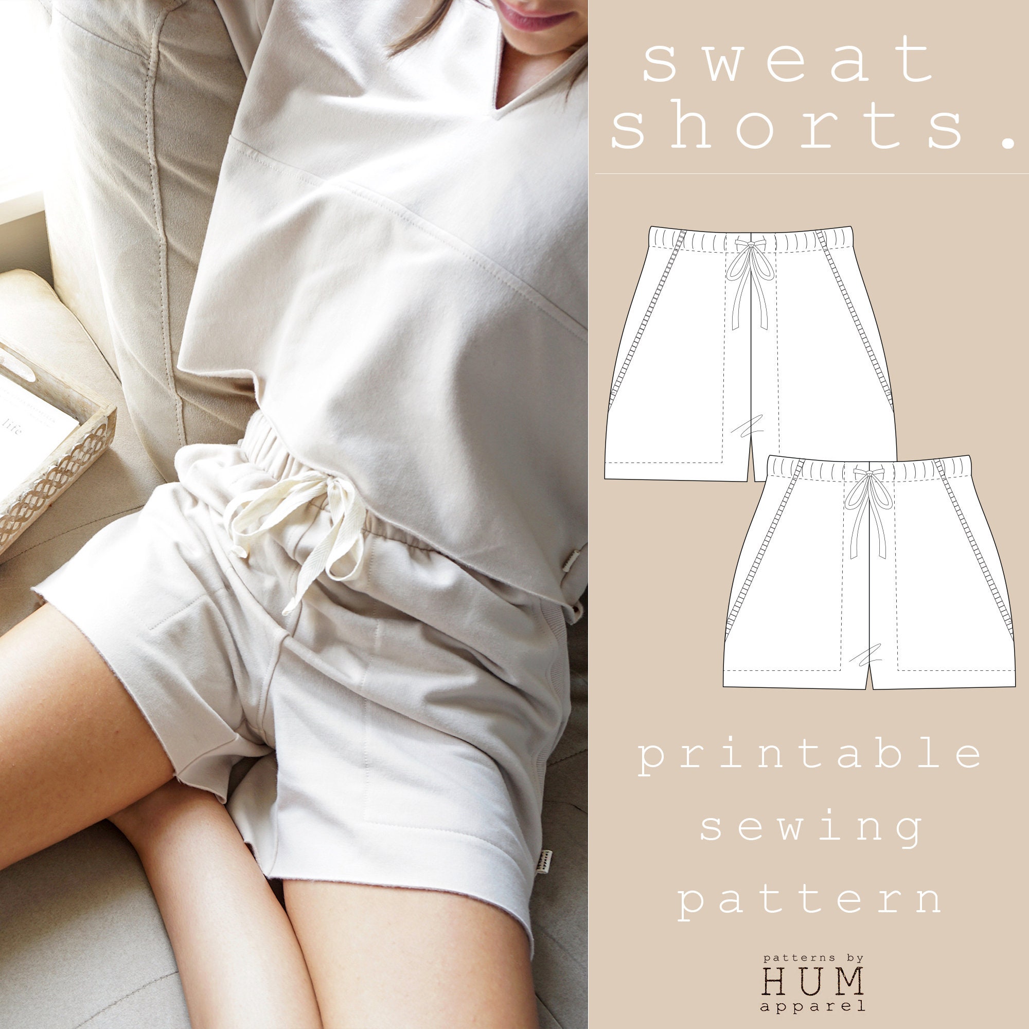 Sweat Shorts Pattern for Women and Teens Digital Printable Pattern