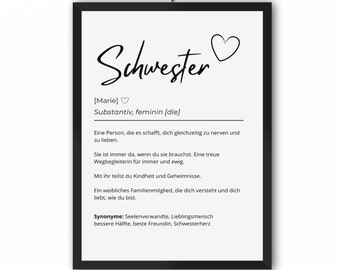 Schwester Definition Poster Print, Geschenk Idee für die beste Schwester der Welt