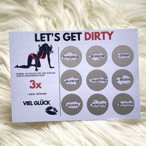 Erotik Rubbelkarte Lets get Dirty, Gutschein, Geschenk Valentinstag, Geschenkidee Mann, Freund, Jahrestag, Geburtstag