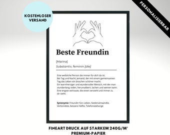 Beste Freundin Definition Poster Print Personalisiert, Geschenk, BFF, Geschenkidee, Wandbild, Kunstdruck, Rahmen, Geburtstag