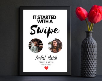 It Started with a Swipe Poster Print personalisiert Bild für Paare, Deko, Geschenk Idee, Jahrestag, Geburtstag, Valentinstag