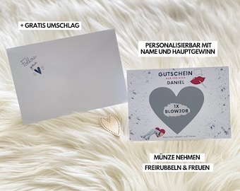 Gutschein, Rubbelkarte, Rubbelgutschein personalisiert, Valentinstag, Geschenkidee Mann, Freund, Jahrestag, Geburtstag, Blowjob, Doggy, Sex