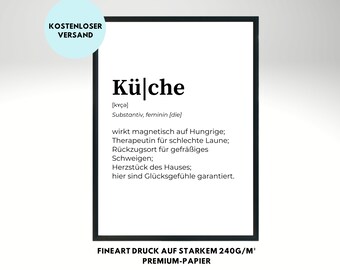 Poster Print Definition Küche, DIN A3, A4, Bild, Kunstdruck, Deko, Wanddeko, Wandbild, für die Küche, Esszimmer, Geschenk Umzug, Einzug