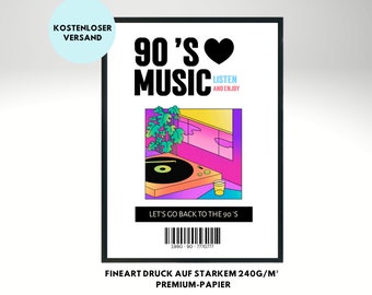 Back to the 90s Music - Poster Print, Retro Kunstdruck, 90er Musik, Deko, Wanddeko, Wandbild, Geschenk Umzug, Einzug
