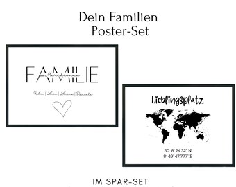 Poster 2er Set für die Familie personalisiert mit Namen und Koordinaten, personalisierbar, Poster für die ganze Familie