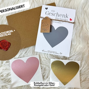 Premium Rubbelkarte, Rubbel Gutschein zum verschenken mit Wachssiegel und Umschlag Gutschein Personalisiert, Geschenkidee, Geschenkkarte