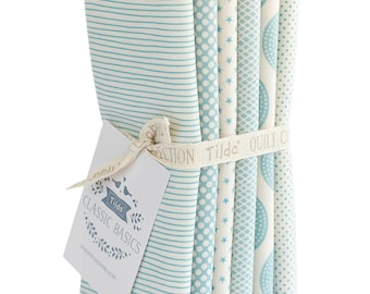 Tilda- Basic Classic Fat Quarter Bundle FQB 6 Pieces Light Blue by Norwegian Designer Tone Finnanger