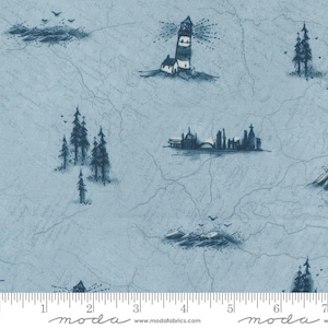 Long Shore Bucket List Light Blue Lighthouse Bäume Karte von Janet Clare für Moda 24610 13