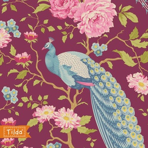 Tilda Chic Escape Peacock Tree Grape Yardage by Norwegian Designer Tone Finnanger