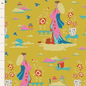 Tilda Bloomsville Garden Vista Light Corn Yardage by Norwegian Designer Tone Finnanger