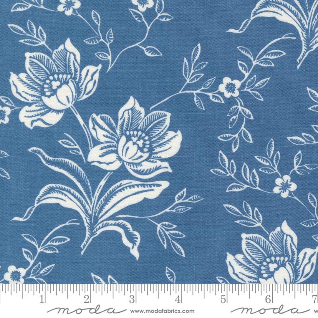 Denim Daisies Woodcut Bloom Large Floral Denim by Fig Tree & Co for ...