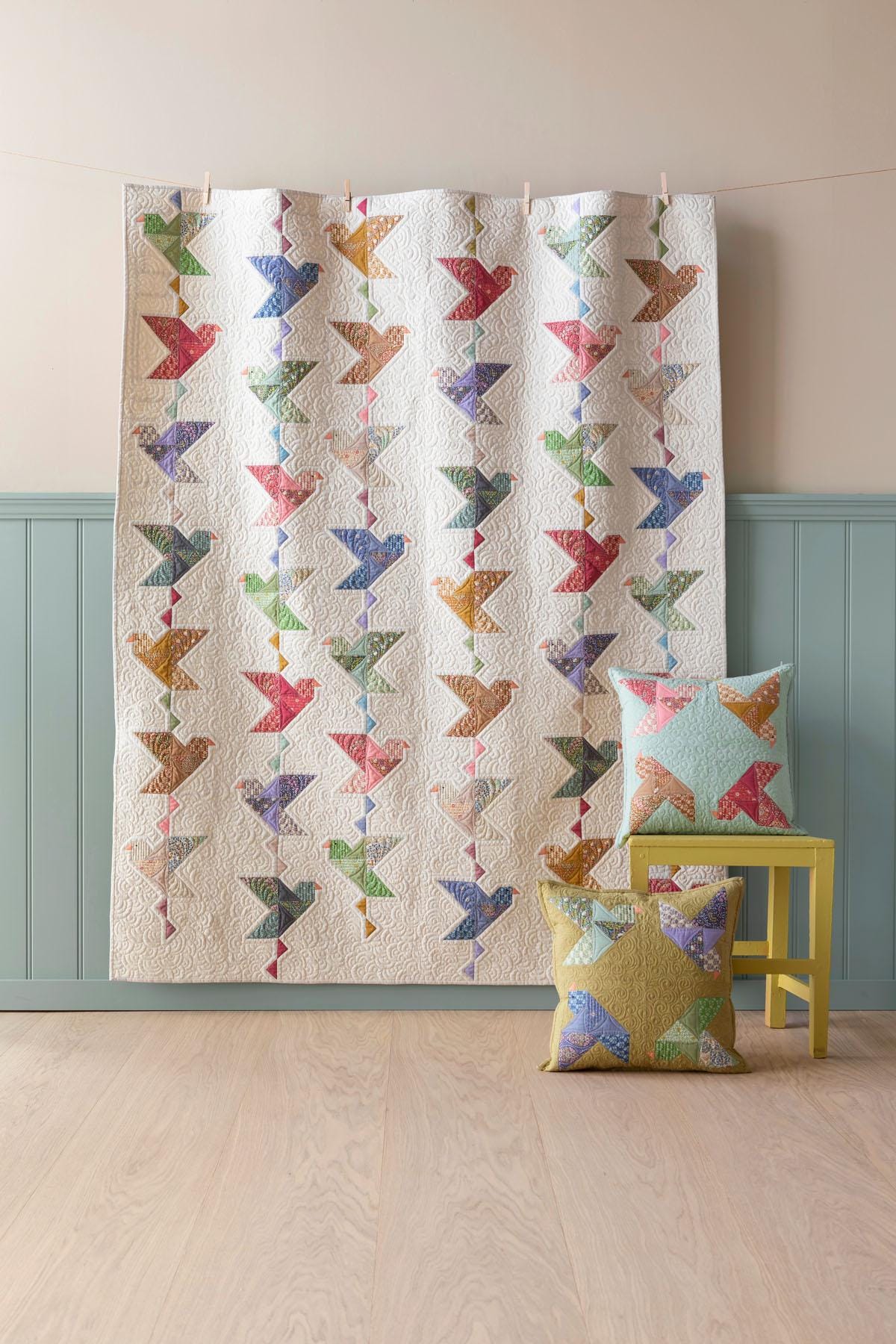 Tilda Sanctuary Collection Putty White Paperbird Quilt Kit 59.5” X 75.75”