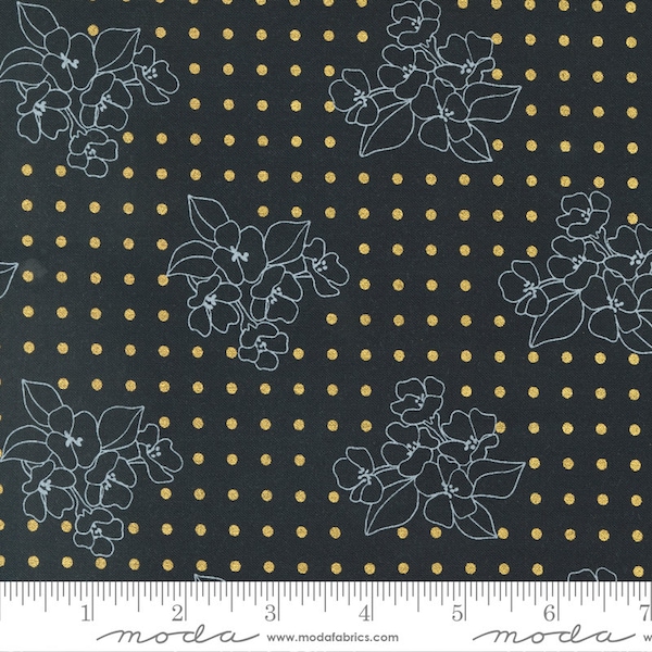 Gilded Metallic Flower Dot Florals Dot Ink Gold by Alli K Design for Moda