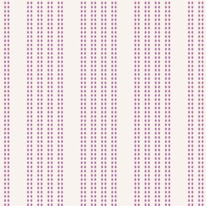 Może przedstawiać: Bezszwowy wzór pionowych linii z małymi fioletowymi kropkami na białym tle.