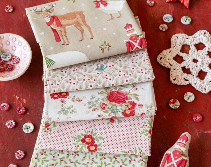 Tilda Merry Little Christmas Fat Quarter Bundle 5 Pieces 20" X 22 ...