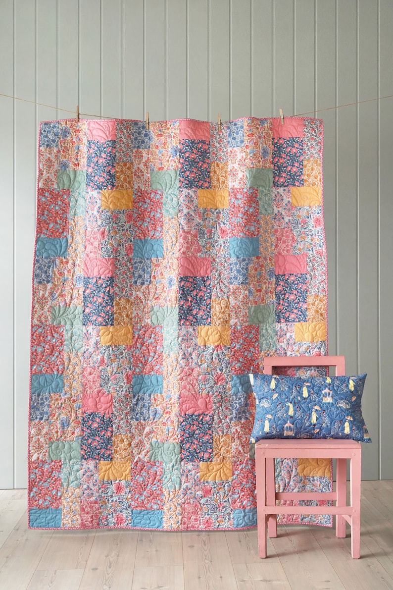Tilda Windy Days Whimsy Quilt Kit Blue Camel & Coral Colorway Etsy