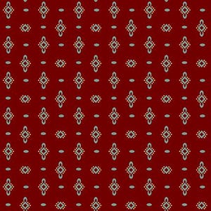 May include: A seamless pattern with a repeating design of small, light blue diamonds with white dots on a dark red background.