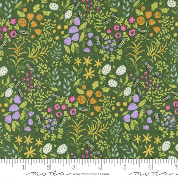 Wild Blossoms Little Wild Things Ditsy Basil Green by Robin Pickens for Moda