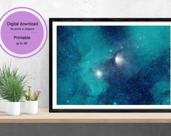 Kari Nebula Universe Deep Sky Watercolor Digital Download Printable Art Decor Wall Poster