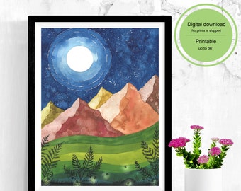 Mountains by the night Digital Download Printable Art Decor Wall Poster