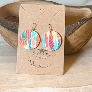 Colorful Round Earrings, Lightweight Earrings, Leather Earrings Handmade, Dangles, Fun Little Earrings, Cute Round Earrings, Gift for Her
