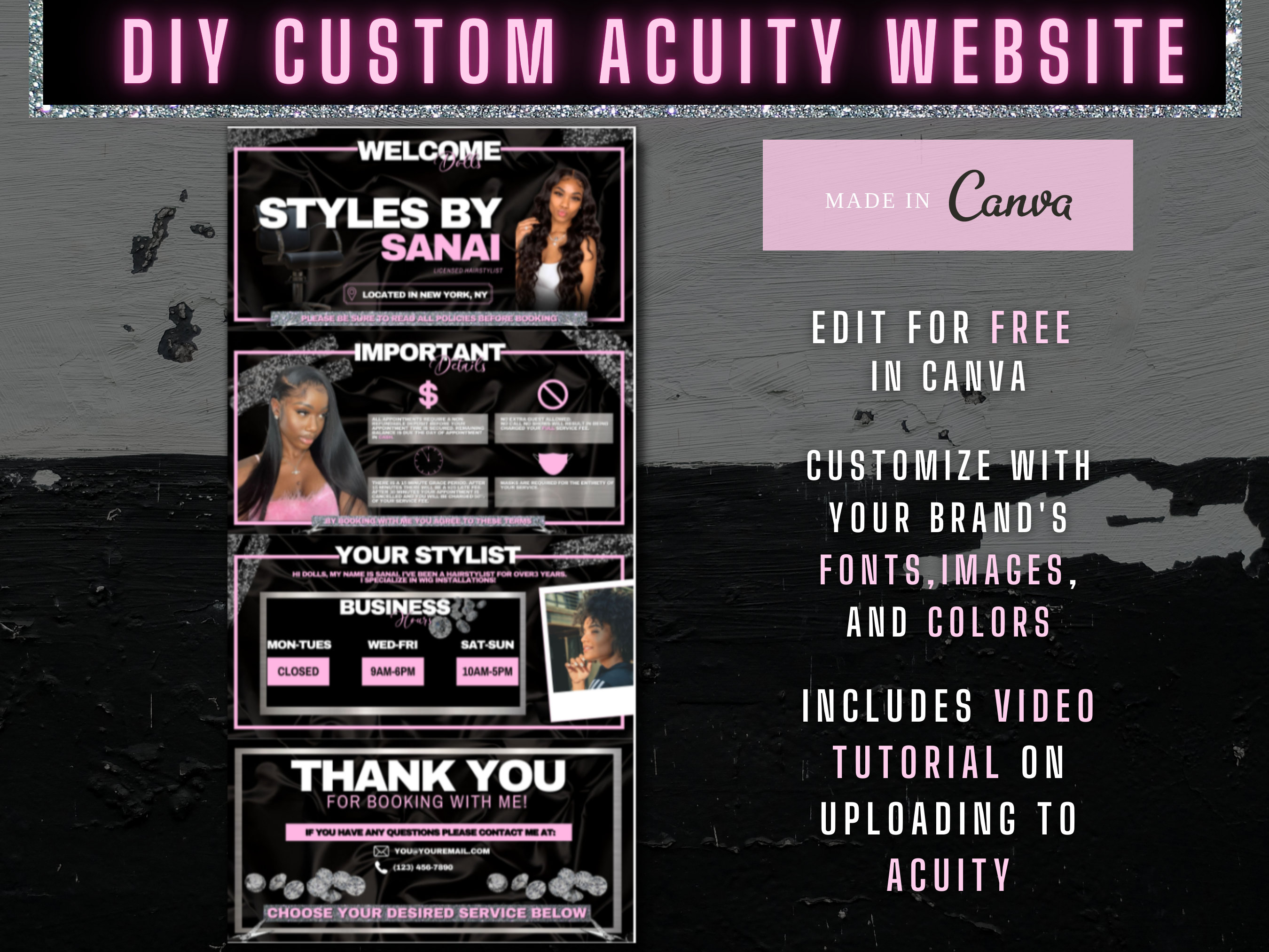 Acuity Scheduling Template Hairstylist DIY Acuity Site Etsy