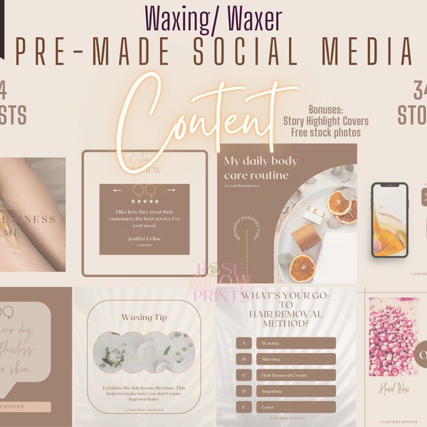 68 Neutral Wax/Waxer Instagram Post Stories Templates|Instagram Content|Waxing Quotes| Wax Instagram Feed| Esthetician Post| Marketing