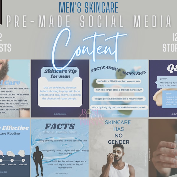 Skincare Instagram Posts| Esthetician Feed| Men Skincare Tips| Skincare Social Media Templates| Esthetician Marketing