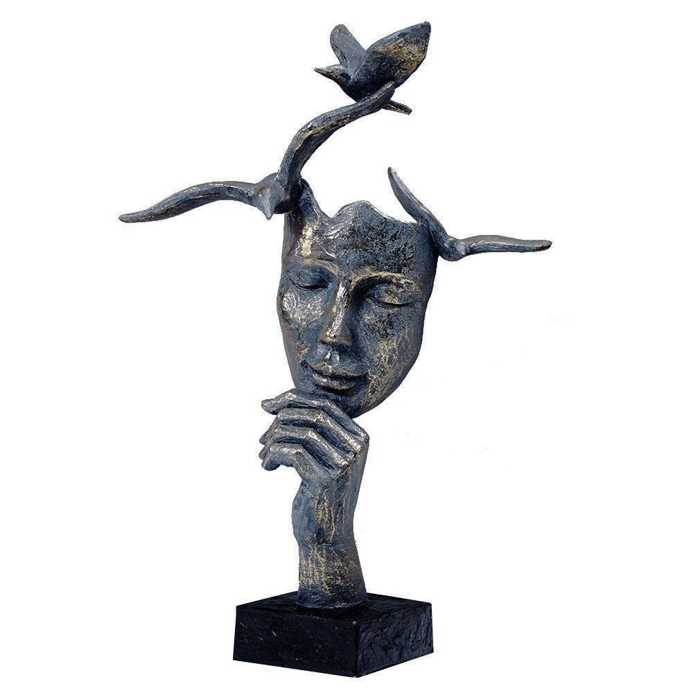 statue Abstrait Masque Résine Figurine Décoration de Bureau Décor Maison Intérieur à La Main Artisan