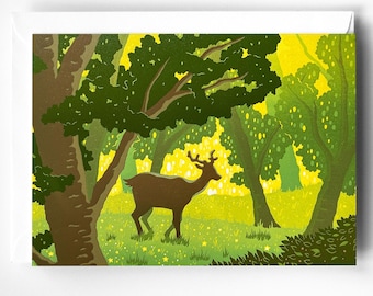 Woodland Greetings Card 'Lost Woods' - Linocut Art Card