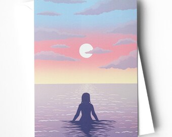 A Swim on the Solstice - Pink - Greetings Card - Blank Inside with envelope