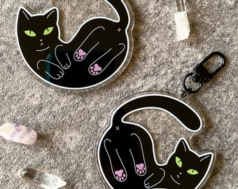 Cheeky Black Cat Acrylic Keychain - Funny Cat lover gift.