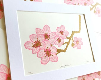 Cherry Blossom - Handmade Limited Edition Linocut Print