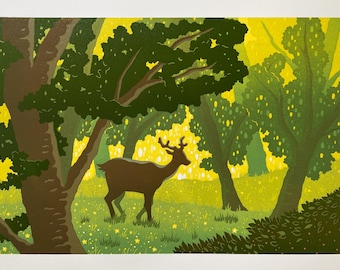 Lost Woods Linocut Print - Limited Edition Woodlands Forrest Print