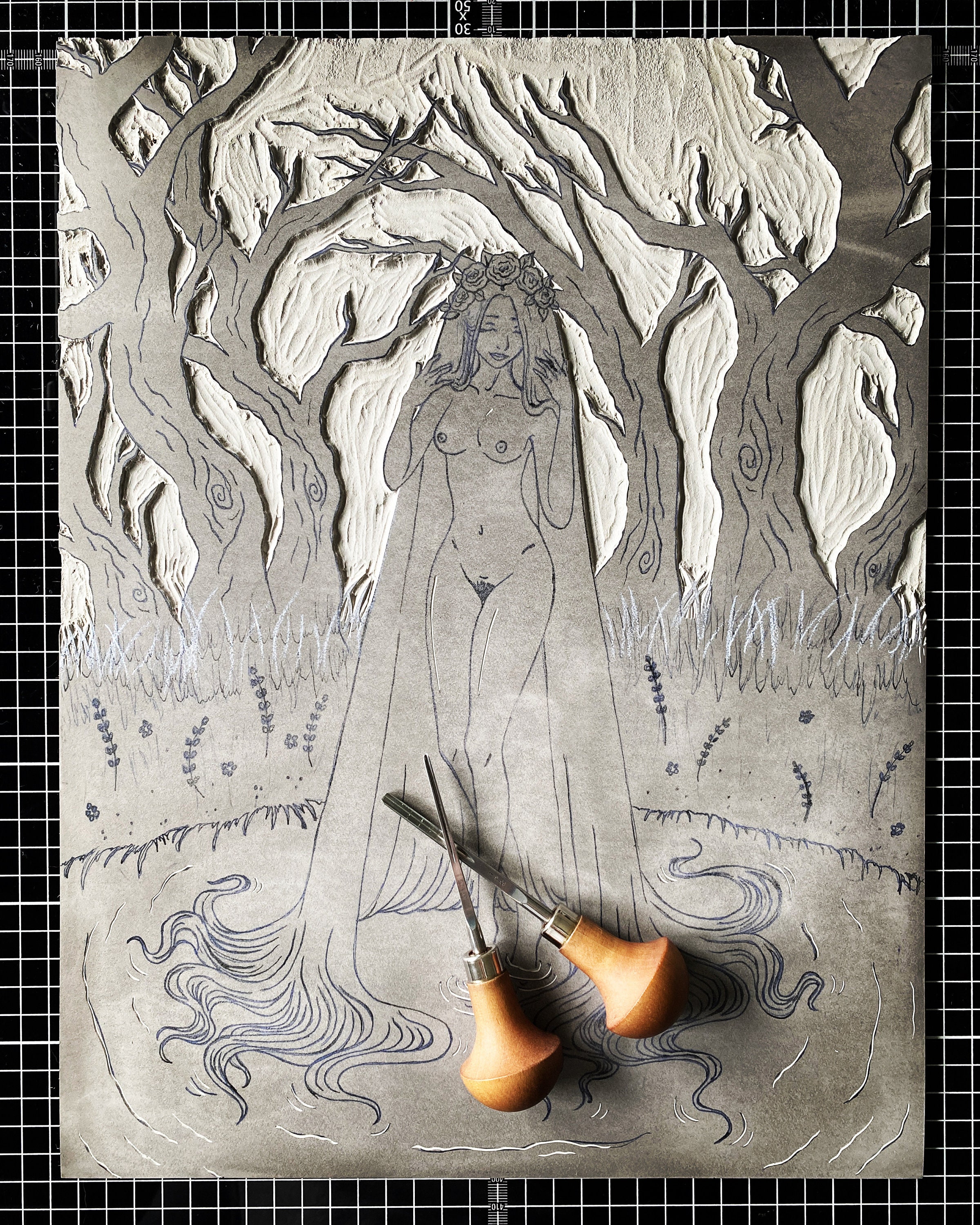 Mother Nature Lino Print – Ethereal Nymph Art, Limited Edition - Etsy
