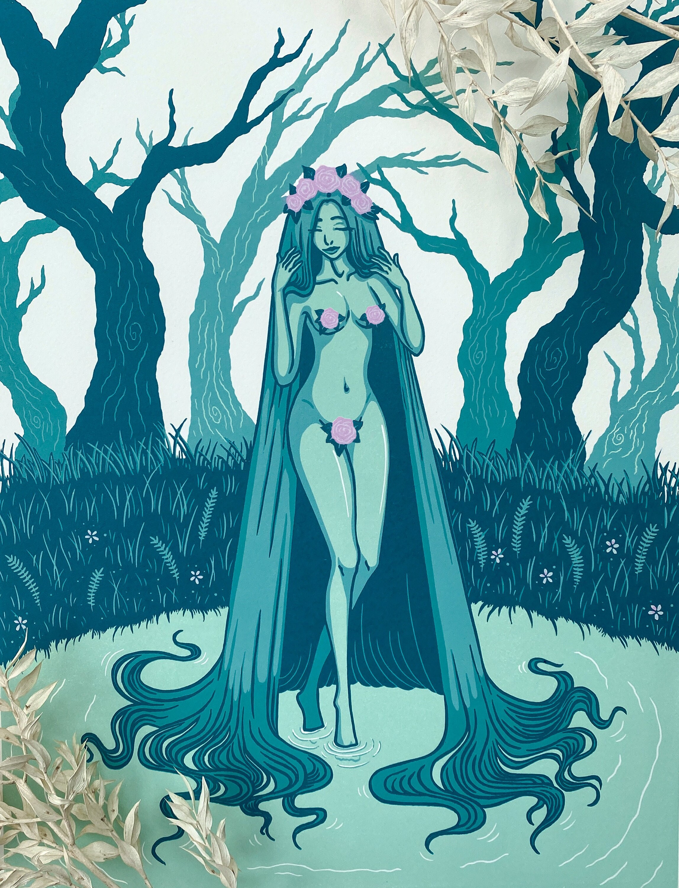 Mother Nature Lino Print – Ethereal Nymph Art, Limited Edition - Etsy