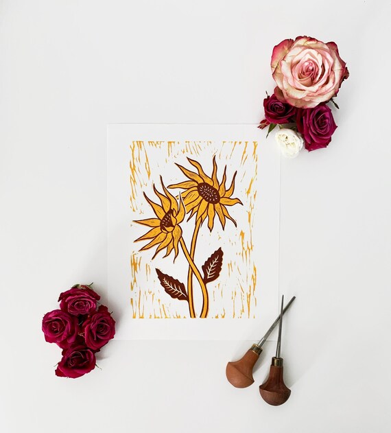 Art & Collectibles Handmade Limited Edition Lino Print Sunflowers ...