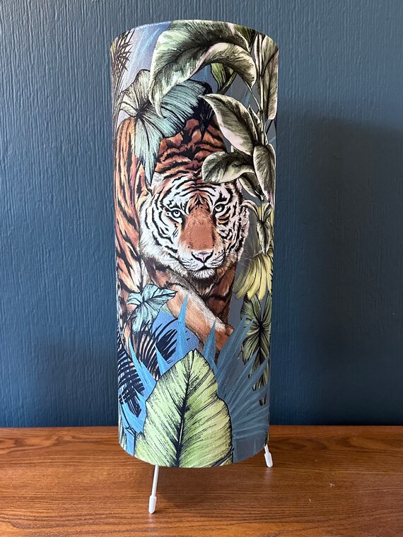 Table Lamp Fabric Table Lamp Tiger Lamp Tiger Decor Handmade Lamp Floor Lamp Green Blue Lamp New Home Gift Idea Housewarming Etsy UK