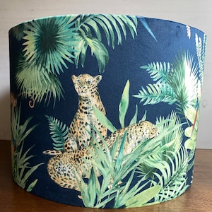 Blue velvet lampshade, jungle pattern lampshade, cheetah design shade, luxury lampshade, table lampshade, handmade lampshade, jungle theme